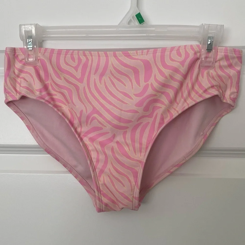Wonder Nation Pink Cream Yellow Zebra Two Piece Ruffle Bikini Size XL 14/16